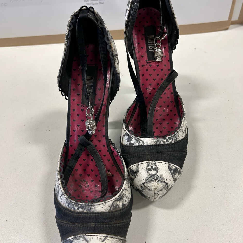 Iron Fist. Edgy Black and White Skull Heels - Picture 3 of 3